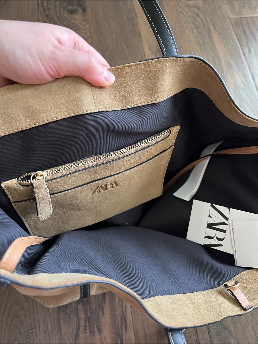 Zara Suede Tote Bag with Leather Handles - Picture 13 of 16